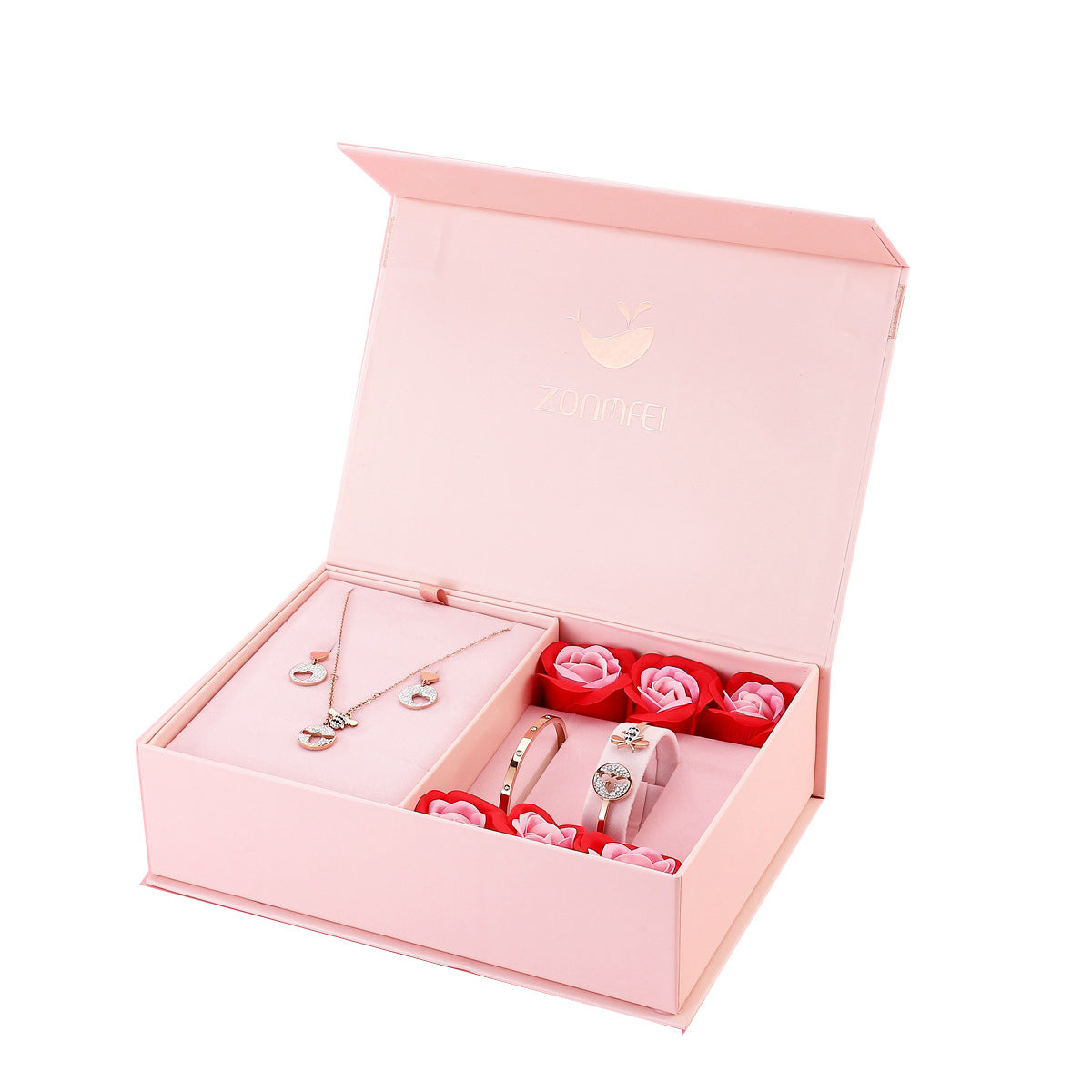 Halsketten-Set in Geschenkbox mit Rosenmotiv